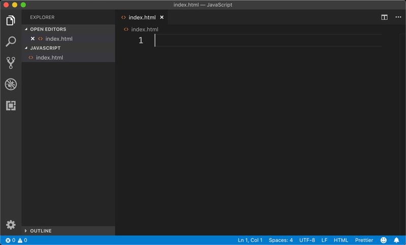 محتویات فایل جدید در VSCode