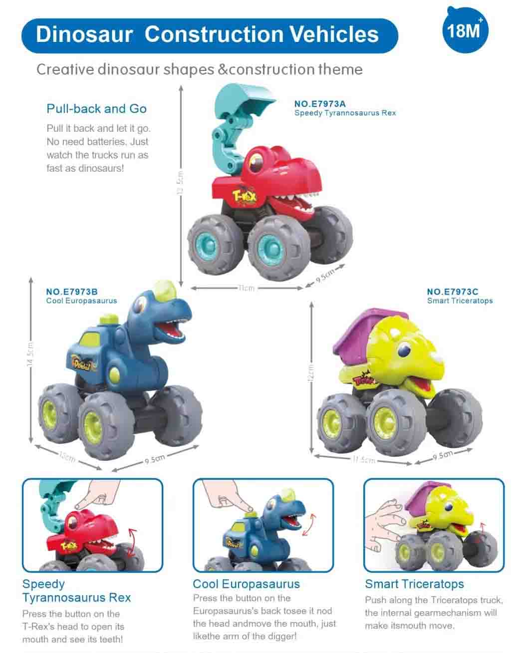 اسباب بازی ست 3 عددی ماشین های دایناسوری قدرتی هولا تویز (هولی تویز) Hola 7973